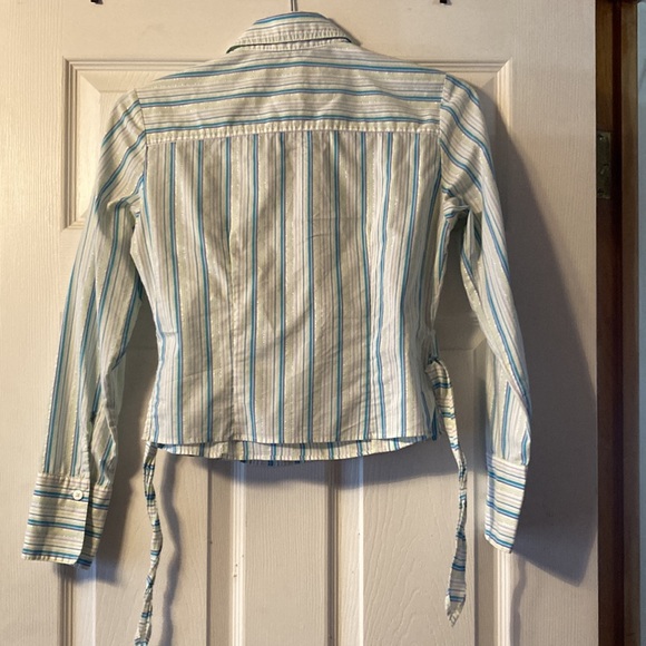 Vertically Striped Wrap Express Blouse - Picture 2 of 4